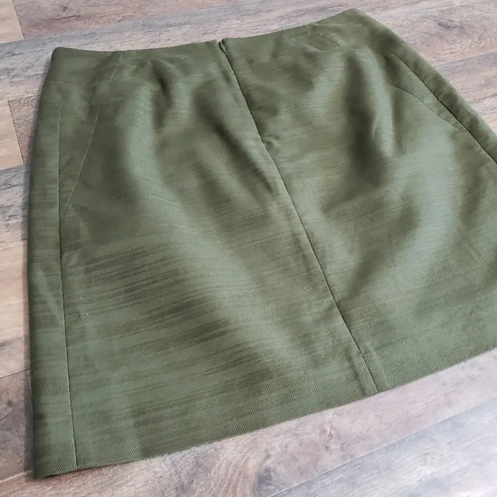 Ann Taylor Space-dyed‎ Striped Pencil Zip Green Lined Mini Skirt Women's